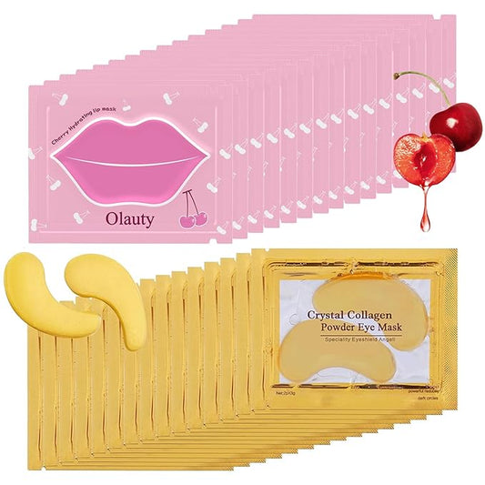 30 Pairs Cherry Lip Masks & 24K Gold Under Eye Patches, Gel Crystal Collagen Lip & Eye Patches for Puffy Eyes, Effectively Moisturizing Nourishes Lip & Eye Skin for Reducing Fine Lines & Dark Circle-Velvo Beauty