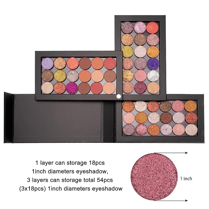 3-Layer Rotation Magnetic Palette 3 in1 Empty Makeup Palette Storage Box for Eyeshadow Lipstick Blush Powder (Black)-Velvo Beauty