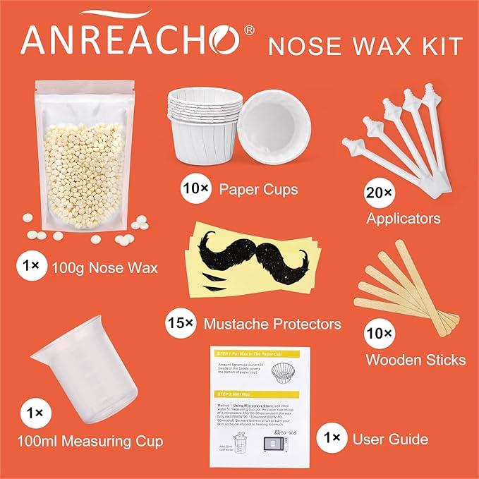 Nose & Ear Hair Wax Kit for Men & Women, 100g Wax with 20 Applicators, Safe Home Grooming Solution for Painless 15-20 Time Usage-Velvo Beauty