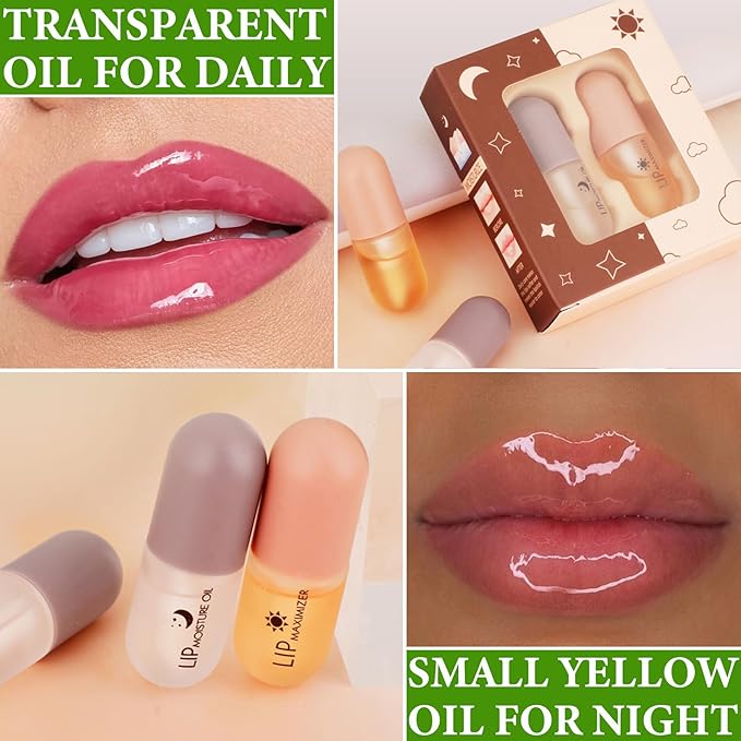 Lip Plumper Set,Lip Plumper Oil Gloss Moisturizing Lip Plumper Lip Care Serum,Hydrating Plump Gloss Reduce Fine Lines,Lip Plumper for Day & Night Use Set B（2Pcs）-Velvo Beauty