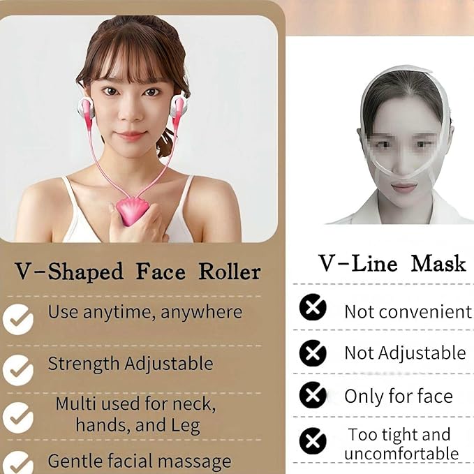 V-Shaped Face Roller Massager with 4 Magnetic Beads, Facial Lifting Tool Neck and Skin Tightening Beauty Massager-Velvo Beauty
