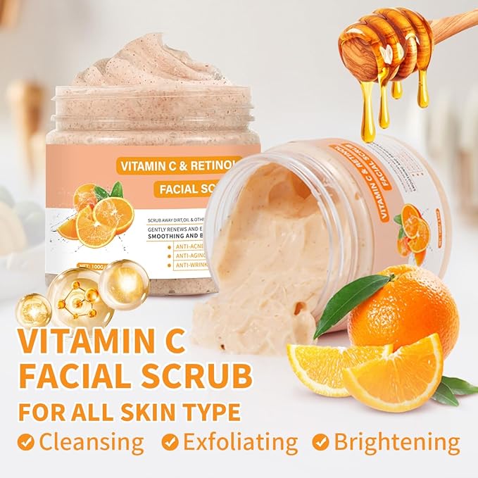 Vitamin C Face Scrub, Exfoliating Facial Wash with Retinol, Facial Scrub,Facial Exfoliating Scrub, Facial Scrubs for Women,Deep Cleansing Face Wash Cleanser for Women Men-Velvo Beauty