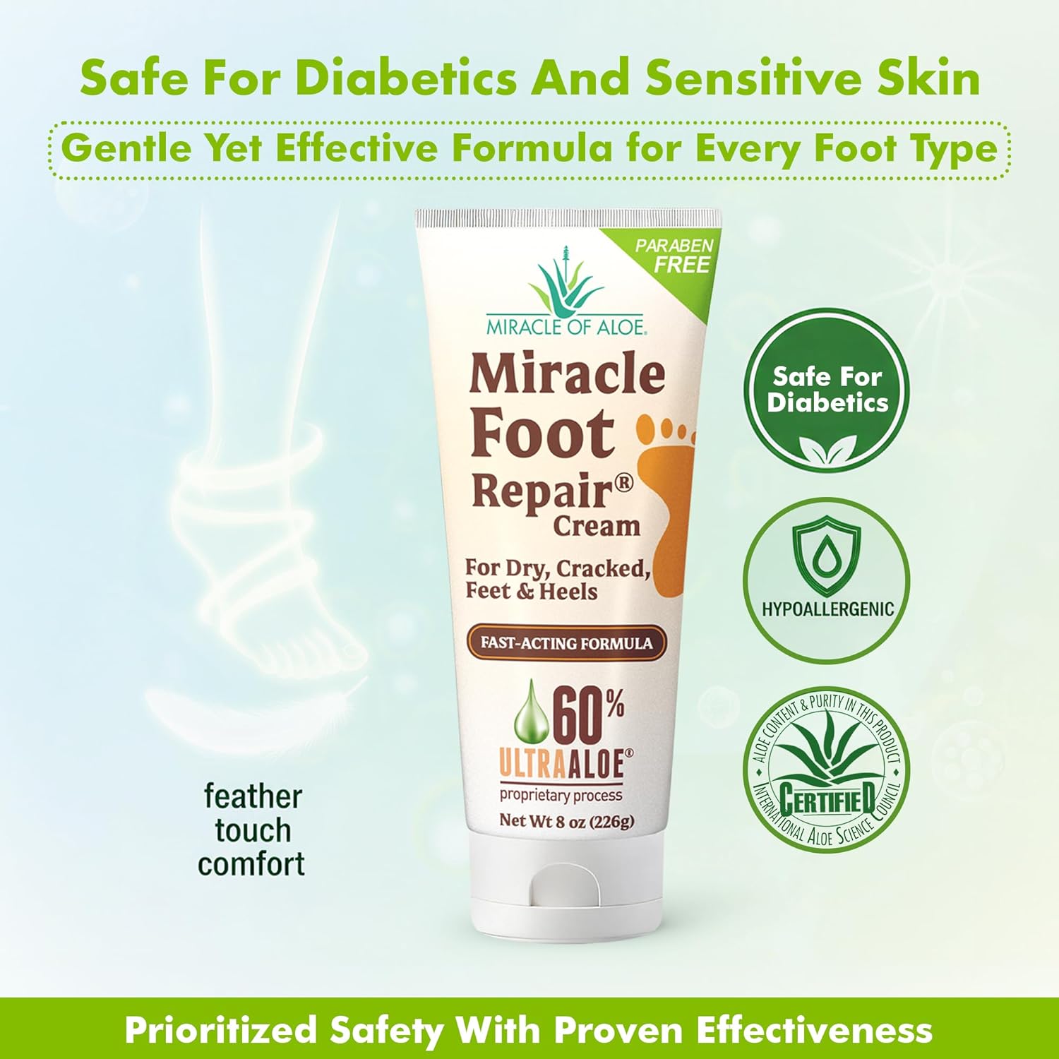 Miracle Foot Repair Cream (8 oz / 2-Pack) Repairs Dry Cracked Heels and Feet, 60% Pure UltraAloe Moisturizes, Softens, and Repairs-Velvo Beauty