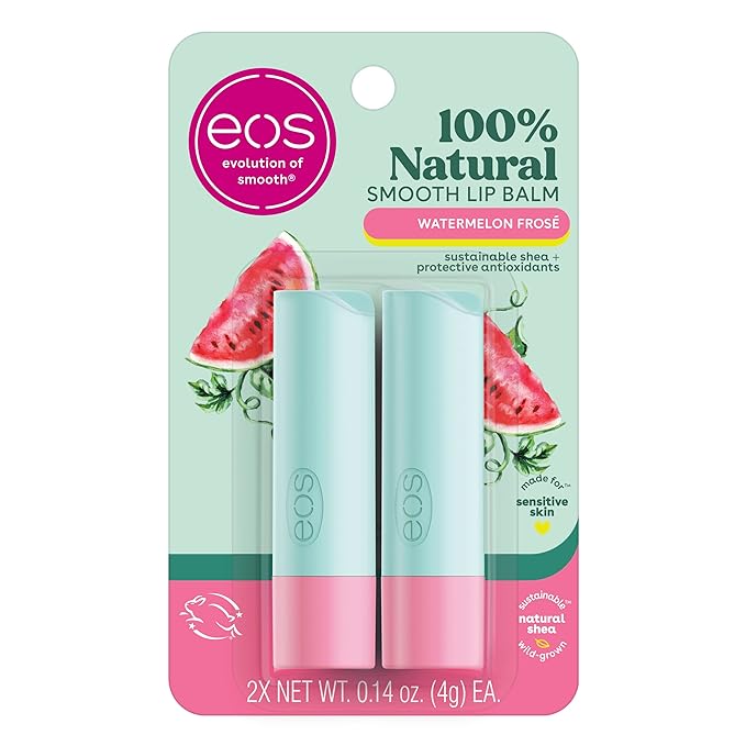 eos 100% Natural Lip Balm, Watermelon Frosé, All-Day Moisture, Lip Care Products, 0.14 oz, 2-Pack-Velvo Beauty