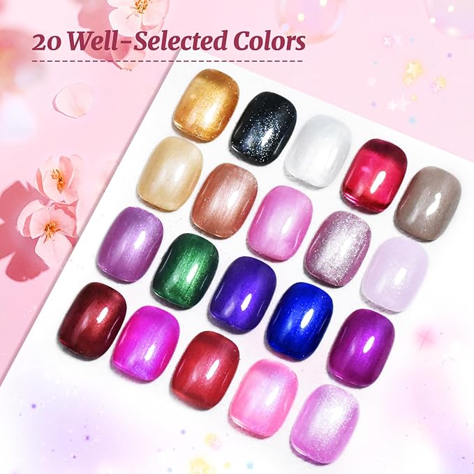 JODSONE 20 Glitter Color Gel Nail Polish Kit 3 Bottles of No Wipe Base Coat Glossy and Matte Top Coat Gel Polish Set High Shine Gorgeous-Velvo Beauty