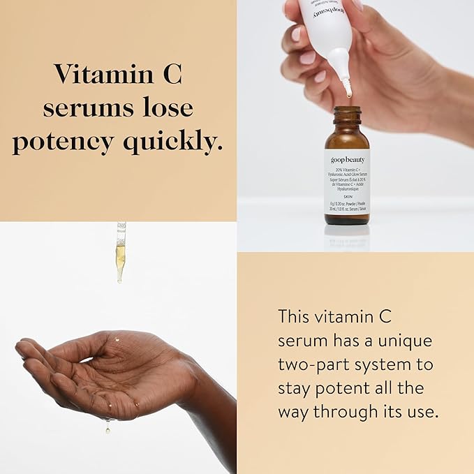 goop Beauty 20% Vitamin C + Hyaluronic Acid Serum | Improves Tone, Texture, & Hydration | L-ascorbic Acid and Hyaluronic Acid | Paraben and Silicone Free | 1 fl oz-Velvo Beauty
