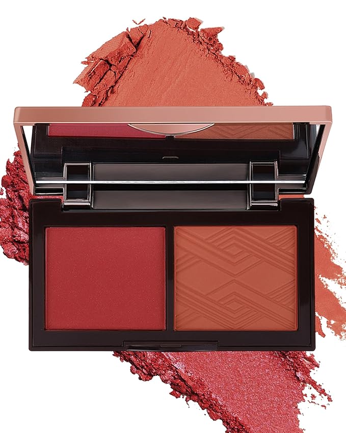 Matte Blush Powder Palette-2Colors Cruelty-Free Buildable Facial Cheek Blusher Pressed Powder Light Luxury Blush Contour Palette for Face,Longlasting Makeup Palette,Valentine's Day Gift for Women-04-Velvo Beauty