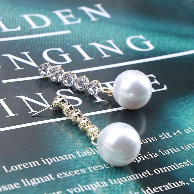 Vintage Pearl Drop Earring Gold Rhinestone Diamond Stud Earrings Cubic Crystal Earrings Wedding Pearl Earrings Jewelry for Women and Girls-Velvo Beauty