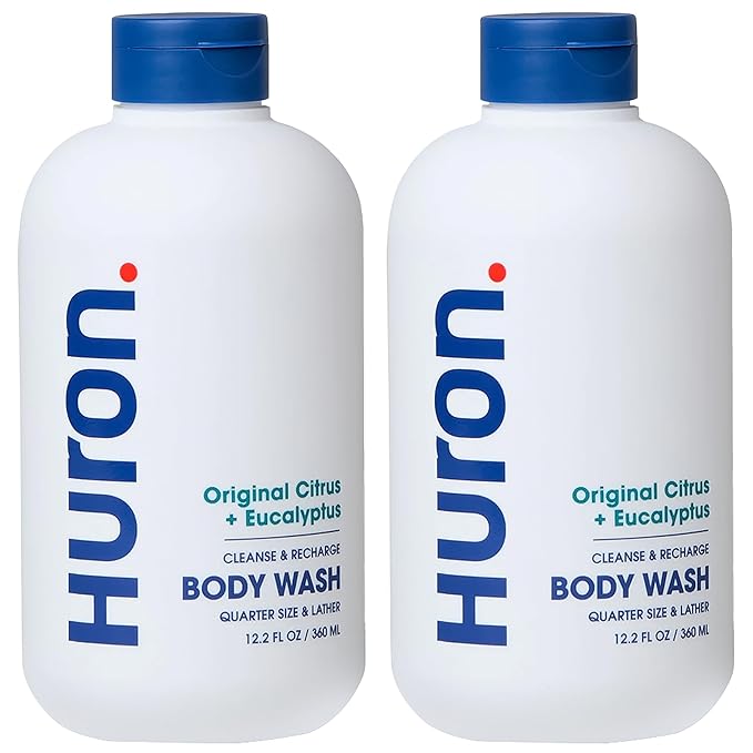 Huron Men's Moisturizing Body Wash - Crisp Citrus, Eucalyptus, Mint & Aromatic Greens Scent, 12.2 fl oz (2 Pack)-Velvo Beauty