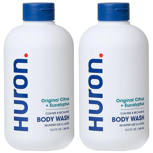 Huron Men's Moisturizing Body Wash - Crisp Citrus, Eucalyptus, Mint & Aromatic Greens Scent, 12.2 fl oz (2 Pack)-Velvo Beauty