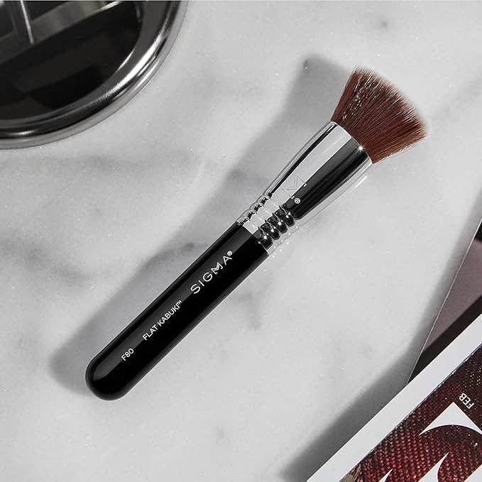 Sigma Beauty F80 Flat Kabuki Brush – Flat Top Kabuki Foundation Brush and Professional Grade Makeup Brush with Ultra-Soft Fibers for Blending Liquid & Cream Makeup Products (Black, 1pc)-Velvo Beauty