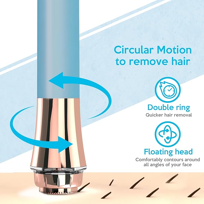 Flawless Facial Hair Remover for Women Painless Electric Razor Epilator Trimmer Shaver with 18K Gold-Plated, 16mm Dual Ring Floating Head, USB Rechargeable, 360° LED for Face Lip Hair Removal-Velvo Beauty