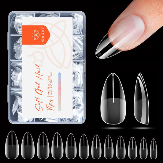 modelones Medium Almond Nail Tips, Pre-shaped Soft Gel Tips Fake Nails False Acrylic Clear Full Cover Press on Extension Kit Gel Manicure DIY at Home 216PCS 12Sizes-Velvo Beauty