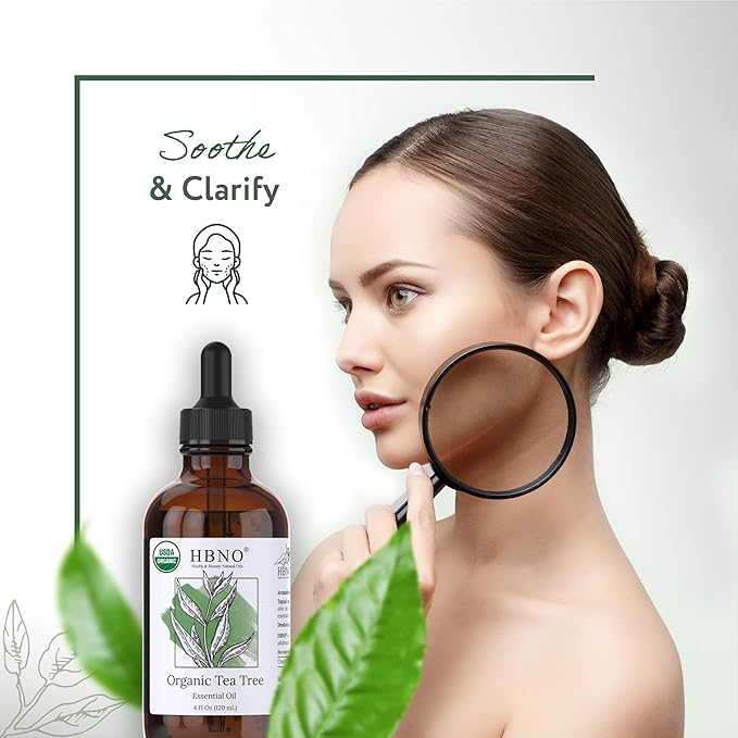 HBNO California Bottled Organic Tea Tree Oil for Skin & Hair - 4 fl oz (120ml) - USDA Certified Organic Tea Tree Oil for Aromatherapy-Velvo Beauty