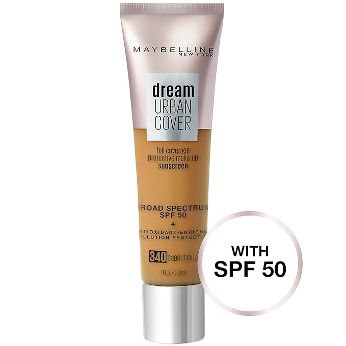 Maybelline Dream Urban Cover Flawless Coverage Foundation Makeup, SPF 50, Cappuccino-Velvo Beauty