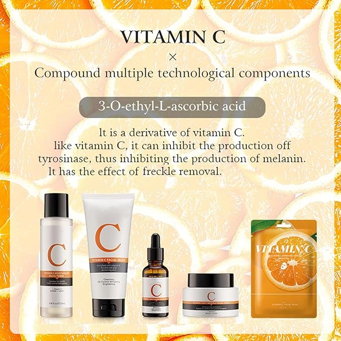 Vitamin C Skin Care Sets, 6Pcs Skin Care Products Set, Skin Care Gift Set for Women Girls, Hydrating Skincare Routine Set, Face Care Kit Includes Cleanser, Mask, Face Serum, Toner, Cream-Velvo Beauty