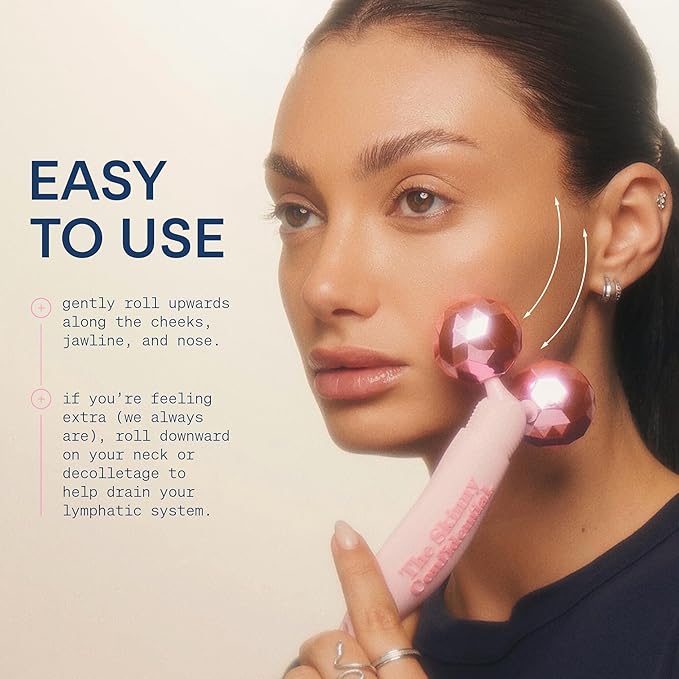The Skinny Confidential Face Roller - Pink Balls Eye & Facial Roller Massager - Face Massage Tools Skincare for Wrinkles & Fine Lines, Sculpt, Contour, Tighten & De-Puff Skin-Velvo Beauty