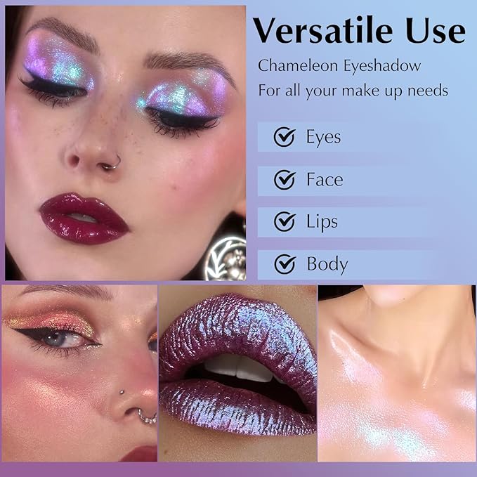 Glitter Eyeshadow Palette, Multichrome Chameleon Purple Blue Eye Shadow, Color Shifting Multi-Reflective Holographic Eyeshadow Shimmer Inner Corner Eye Brightener Highlighter Makeup-Velvo Beauty