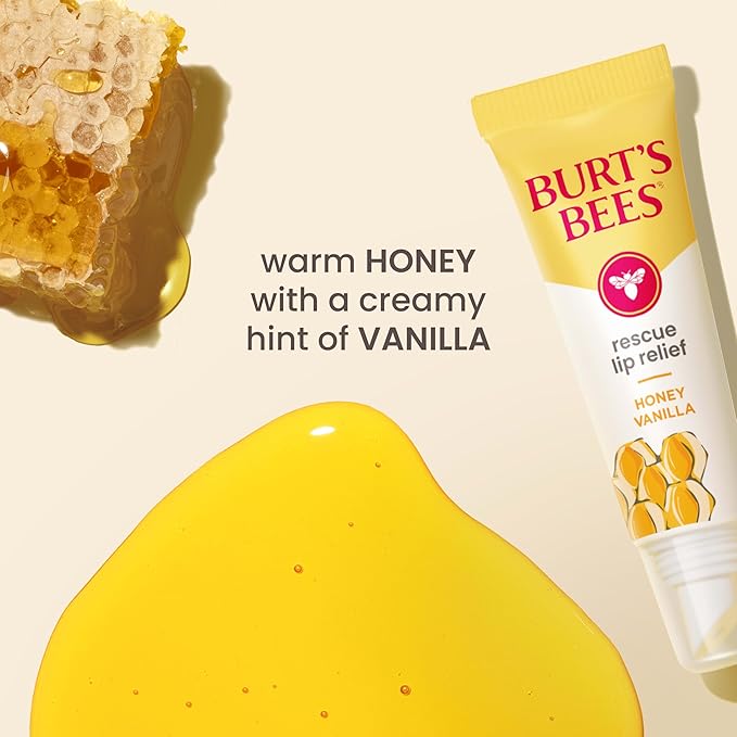 Burt's Bees Rescue Lip Relief, Honey Vanilla, Hydrating Lip Balm for Dry Cracked Lips, with Responsbily Sourced Beeswax and Shea Butter, 100% Natural Origin, 1 Squeezy Tube, 0.35oz-Velvo Beauty