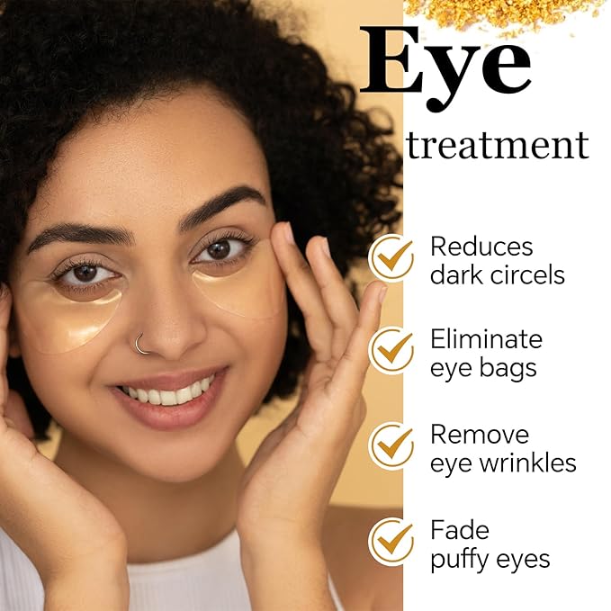 24k Gold Eye Treatment Maks 60PCS Under Eye Patch Cooling Under Eye Pads for Brightening Repairing and Refreshing Your Skin Under Eye Mask, Beauty Skin Care(gold)-Velvo Beauty