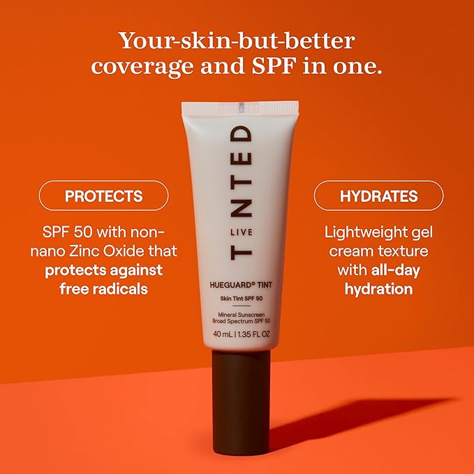 Live Tinted Hueguard Skin Tint SPF 50 - Tinted Mineral Sunscreen with Light-Medium Buildable Coverage With a Hydrating and Radiant Finish - Water and Sweat Resistant, 1.35 fl oz - Shade 07-Velvo Beauty
