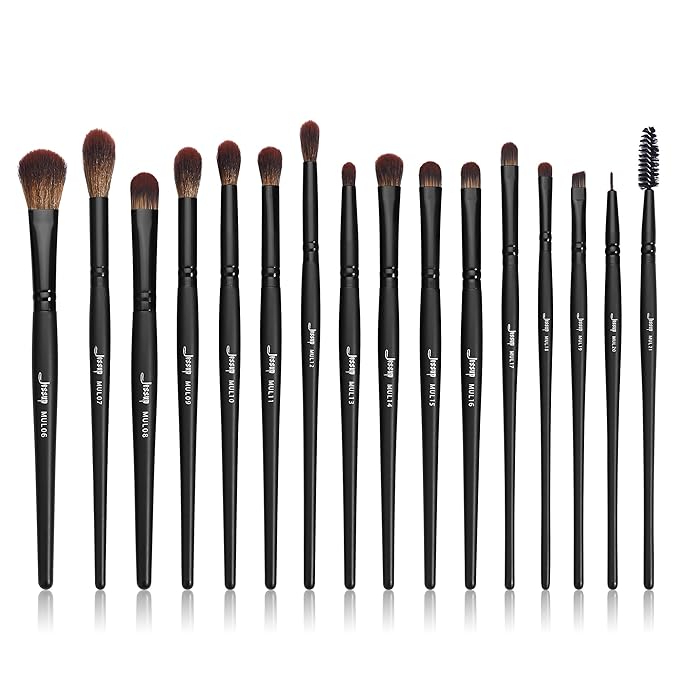 Jessup Eye Brushes Set, Vegan Makeup Brushes with Concealer Powder Eyeshadow Blending Eyeliner Spoolie Brush, 16pcs Premium Synthetic Black Cosmetic Brush T272-Velvo Beauty