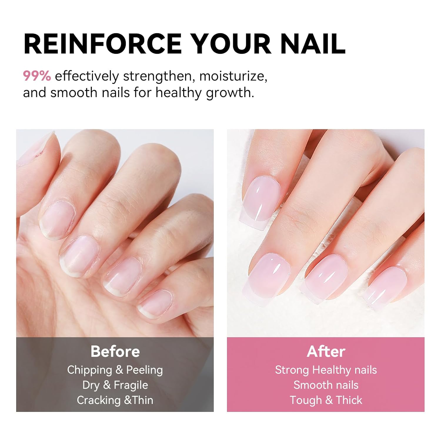Nail Strengthener and Growth Natural Nails Hardener Pink Nail Repair Strengthening Polish Ridge Filler for Weak and Damaged Nails 12ML-Velvo Beauty