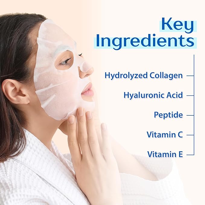 Ebanel 10 Pack Collagen Face Mask with Hyaluronic Acid, Vitamin C, Peptide, Aloe, Instant Brightening Hydrating Face Masks Skincare Korean Sheet Mask, Skin Firming, Lifting Anti Aging Facial Masks-Velvo Beauty