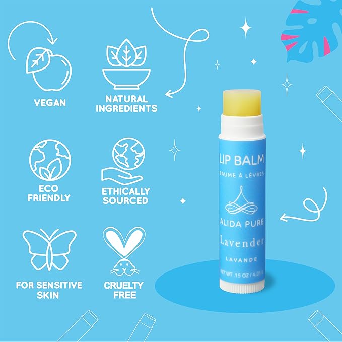 Lavender Lip Balm, Cruelty Free, Vegan Lip Balm Set, Beeswax Free, with Avocado Oil, Organic Jojoba Oil, and Vitamin E, Natural Moisturizer for Dry, Chapped, or Cracked Lips, 3 Tube Set-Velvo Beauty