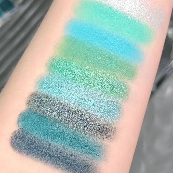 Erinde Matte Shimmer Light Deep Green Eye Shadow Palette Makeup Eyeshadow, Long Lasting Waterproof Cruelty-Free, 9 Blendable Shades Smooth Finishes Powder with Gorgeous Pearls for Girls-Velvo Beauty