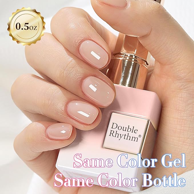 Double Rhythm 0.50 OZ Translucent Gel Polish Same Color Same Bottle Sheer Pastel Neutral Natural Milky 15 ML Jelly UV Nail Art DIY at Home (Nude Pink-A1626)-Velvo Beauty