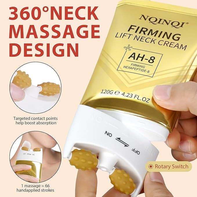 AH-8 Firming Neck Cream with Roller - Neck and Chest Firming Cream to Lift, Tighten & Smooth Sagging Skin, Reduce Wrinkles & Hydrate for Youthful Neck, 4.23 Fl Oz-Velvo Beauty