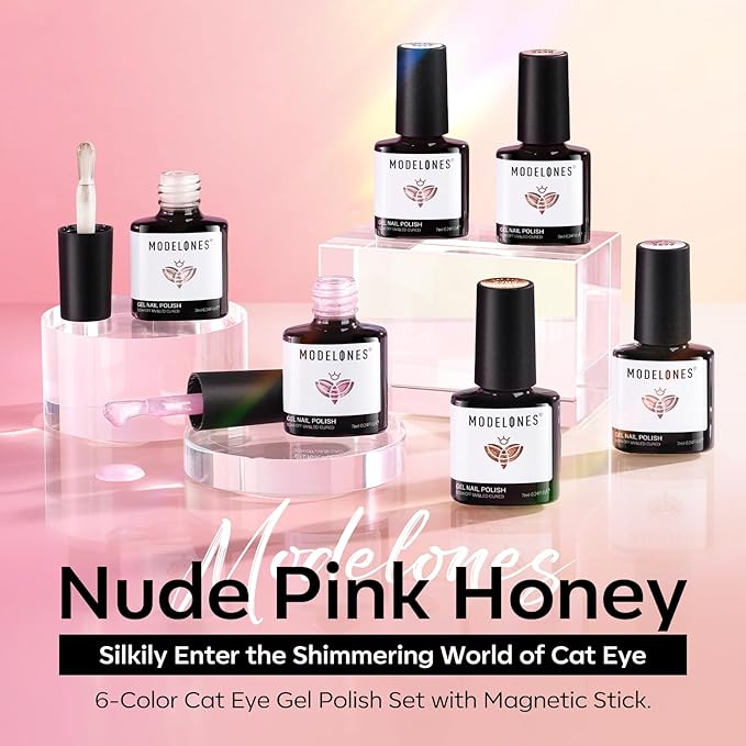 modelones Cat Eye Gel Nail Polish, 6 Colors Nude Gel Polish Pink Glitter Brown with Magnet Sparkle Galaxy Series Nail Polish Kit Soak Off Led Nail Art Manicure Salon DIY Gifts-Velvo Beauty