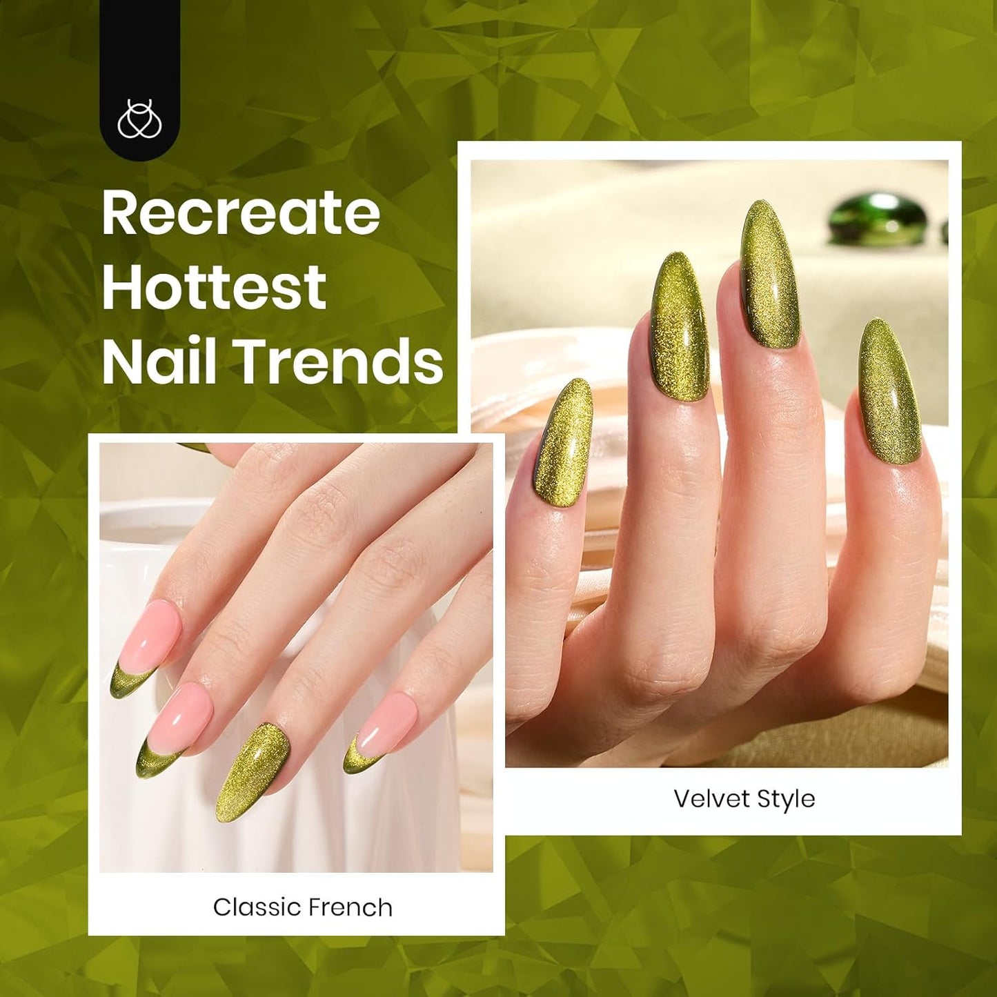 Beetles Olive Green Cat Eye Gel Nail Polish, 15ML Holographic Glitter Magnetic Soak Off UV Nail Art Manicure Gifts for Women-Velvo Beauty