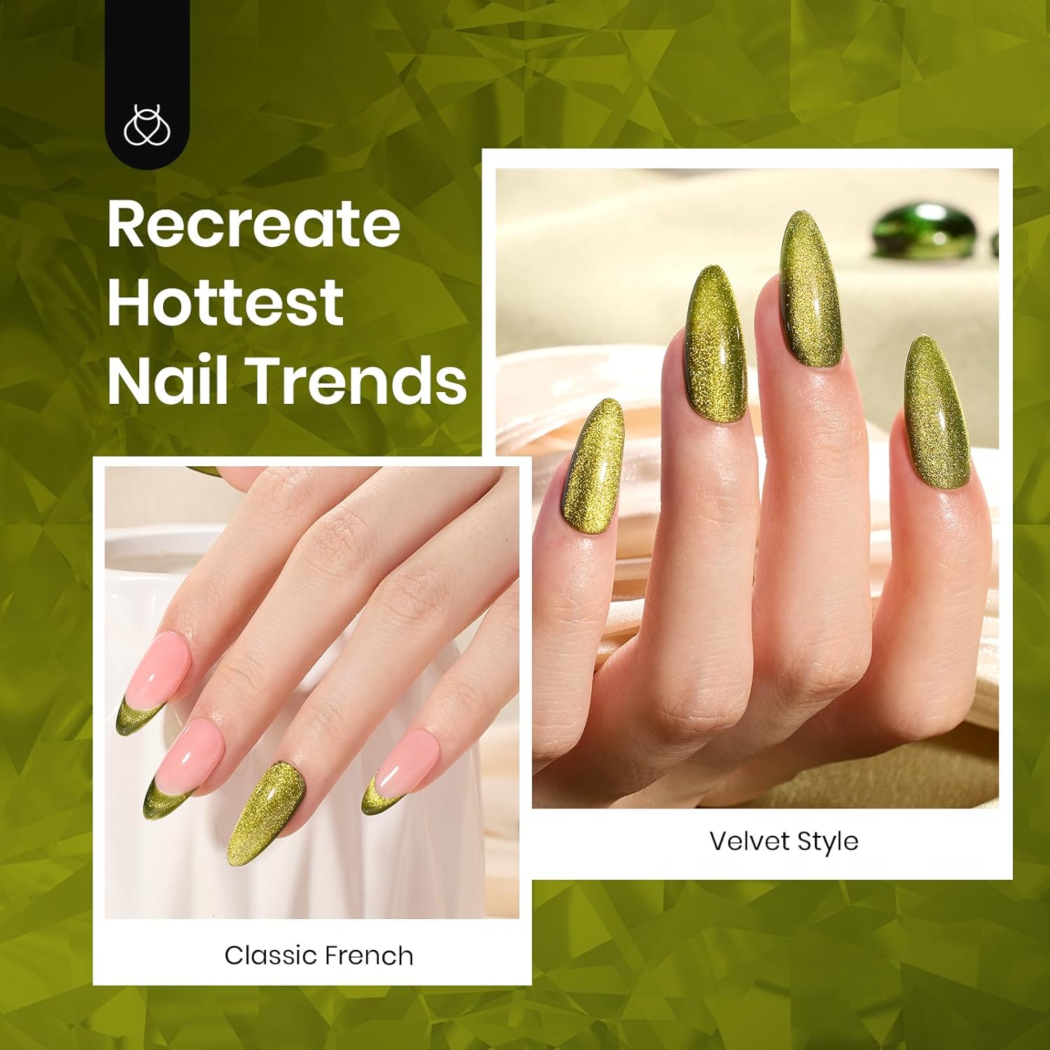 Beetles Olive Green Cat Eye Gel Nail Polish, 15ML Holographic Glitter Magnetic Soak Off UV Nail Art Manicure Gifts for Women-Velvo Beauty