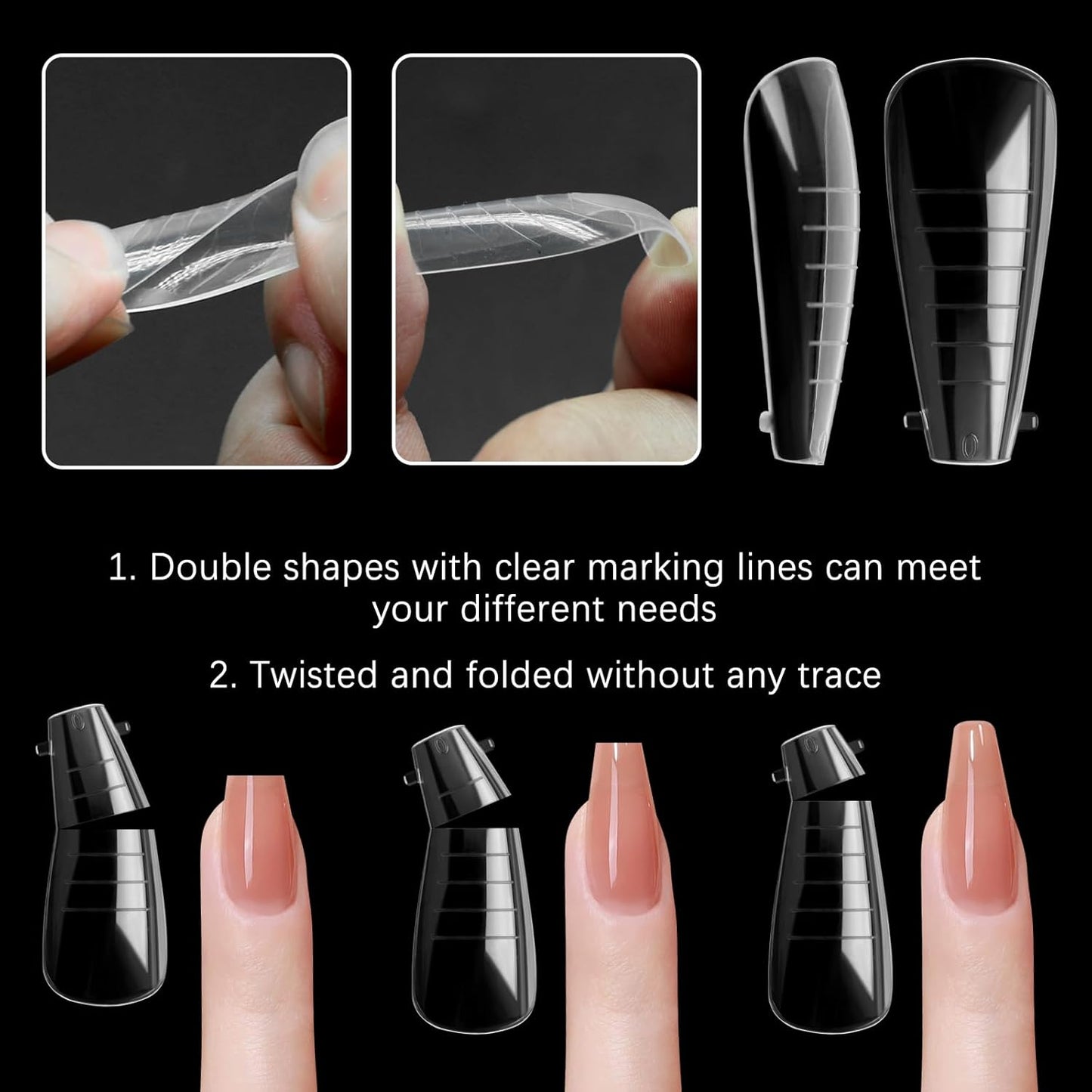 120 Pcs Poly Extension Gel Dual Nail Forms and Molds - Ballet Coffin Nail Forms Set for Gel Manicure DIY at Home-Velvo Beauty