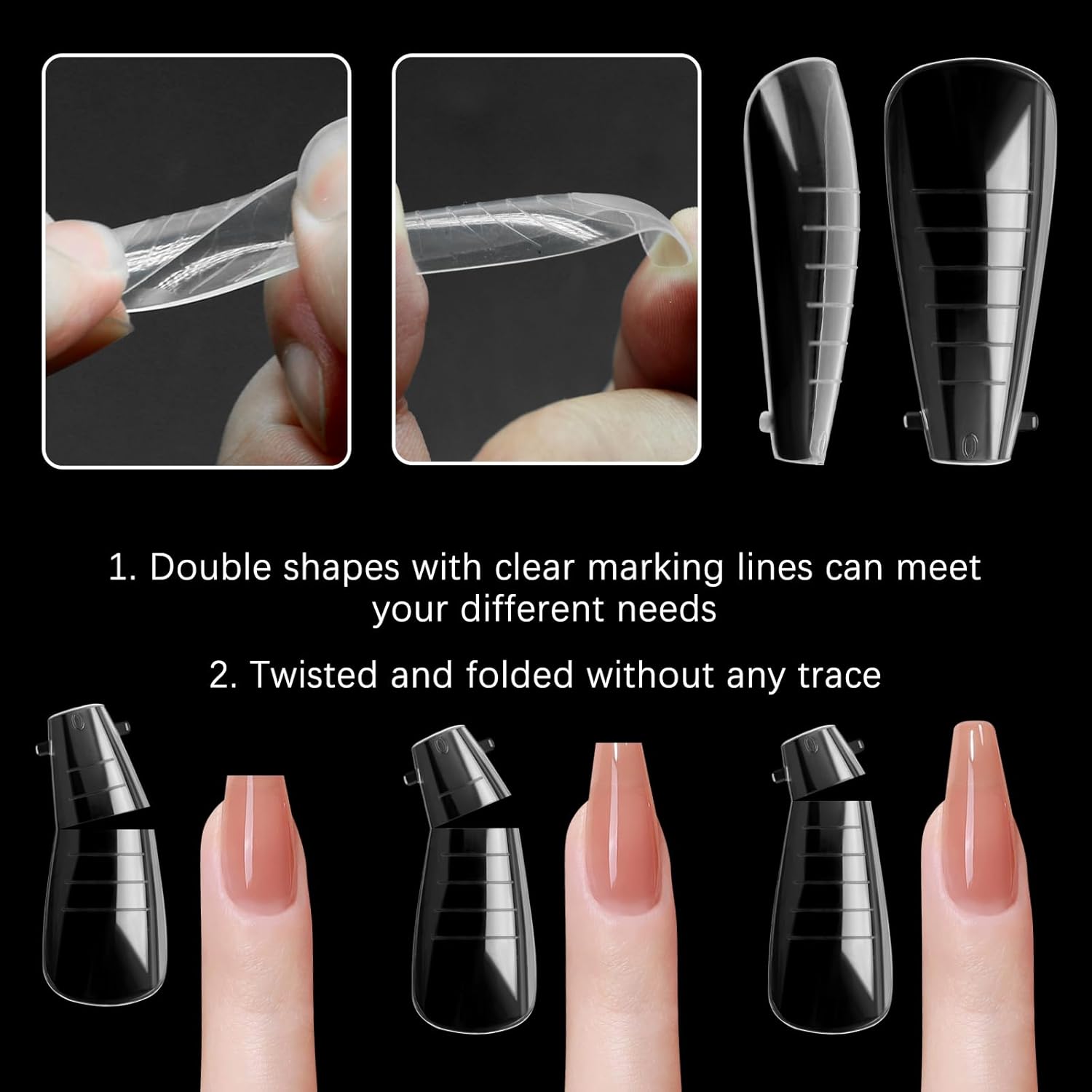 120 Pcs Poly Extension Gel Dual Nail Forms and Molds - Ballet Coffin Nail Forms Set for Gel Manicure DIY at Home-Velvo Beauty