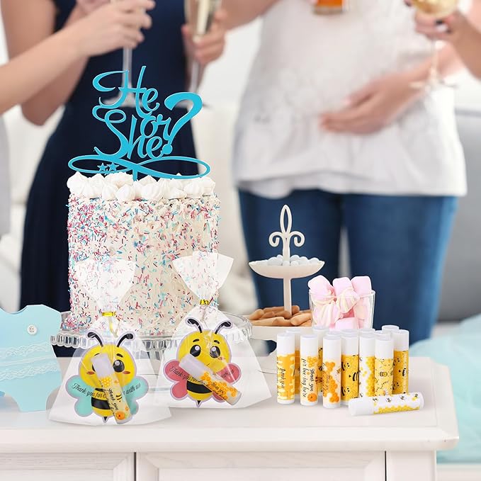 48 Sets Bee Lip Balm with Bee Themed Thank Card Tags Baby Shower Favor Bulk Bee Themed Gifts for Baby Shower Baptism Birthday Party Supplies Christmas Party-Velvo Beauty