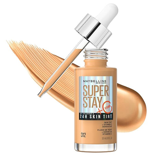 Maybelline Super Stay Up to 24HR Skin Tint, Radiant Light-to-Medium Coverage Foundation, Makeup Infused With Vitamin C, 312, 1 Count-Velvo Beauty