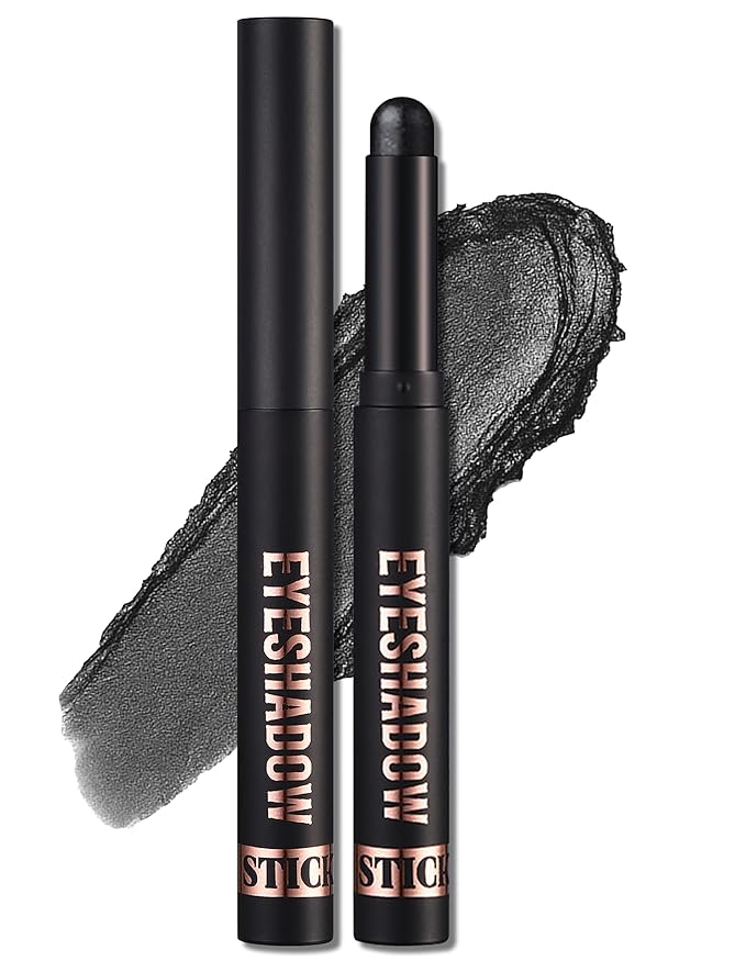 Erinde Shimmer Cream Eyeshadow Stick, Long Lasting Metallic Eye Shadow Sticks, Waterproof Creamy Glitter Eyeshadow Pencil, High Pigmented Blendable Neutral Eye Makeup, 24 Midnight Black Shimmer-Velvo Beauty