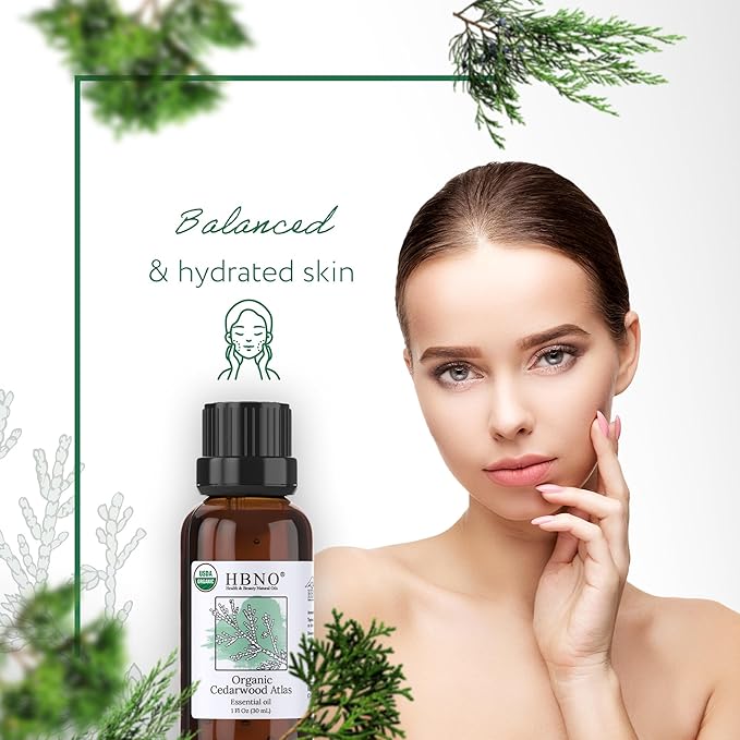 HBNO California Bottled Organic Cedarwood Essential Oil 1 fl oz (30ml) - USDA Certified Organic Cedarwood Essential Oil for Aromatherapy, Soap Making, DIY, Fragrances, Diffuser-Velvo Beauty