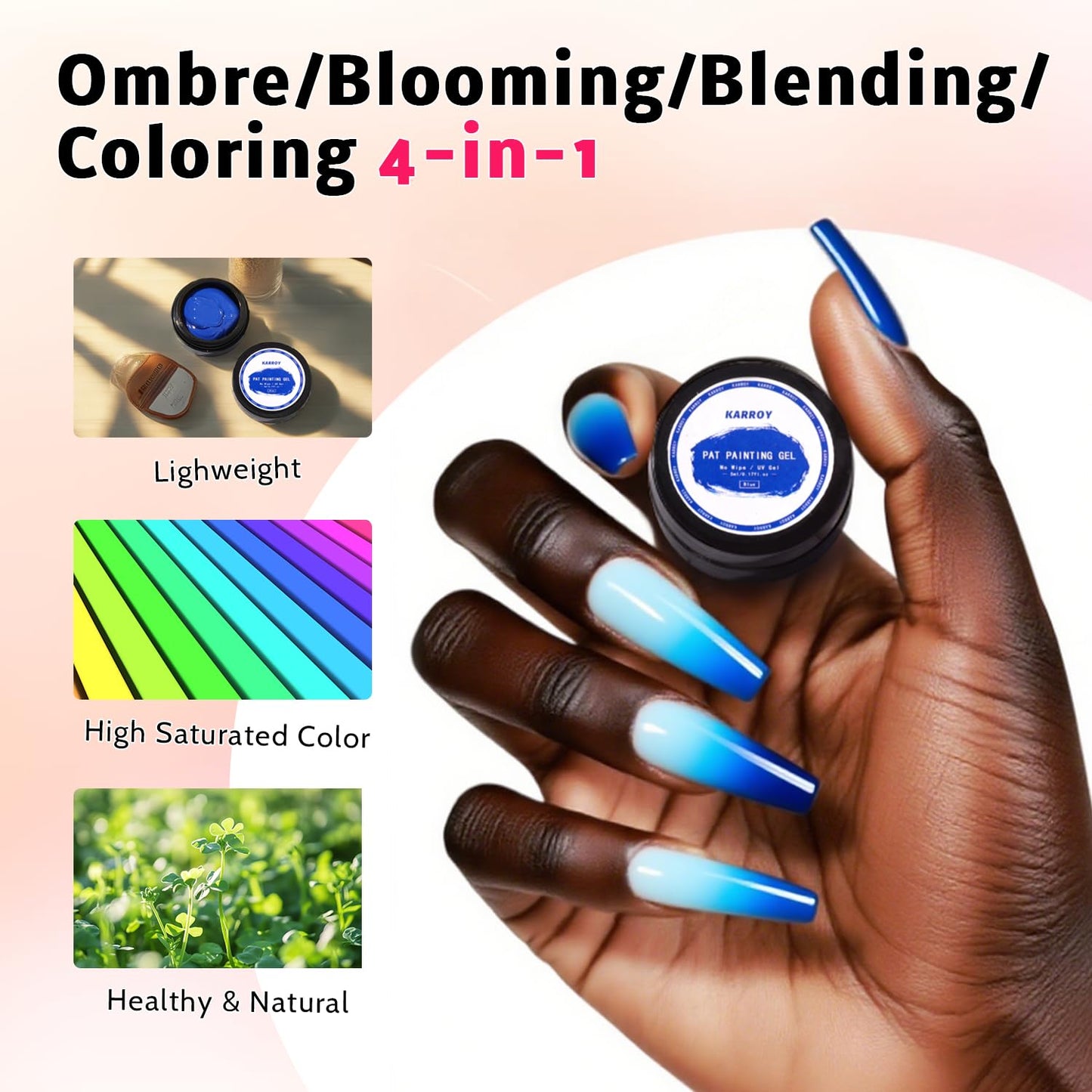 Sponge Pat Paint Nail Gel, Blending Colors Ombre Nails Gradient Gel Nail Blush Blooming Aura Nails Drawing Stripper Floral Painting Nail Art, No Wipe, UV/LED Curing 5ml 1PC (Blue)-Velvo Beauty