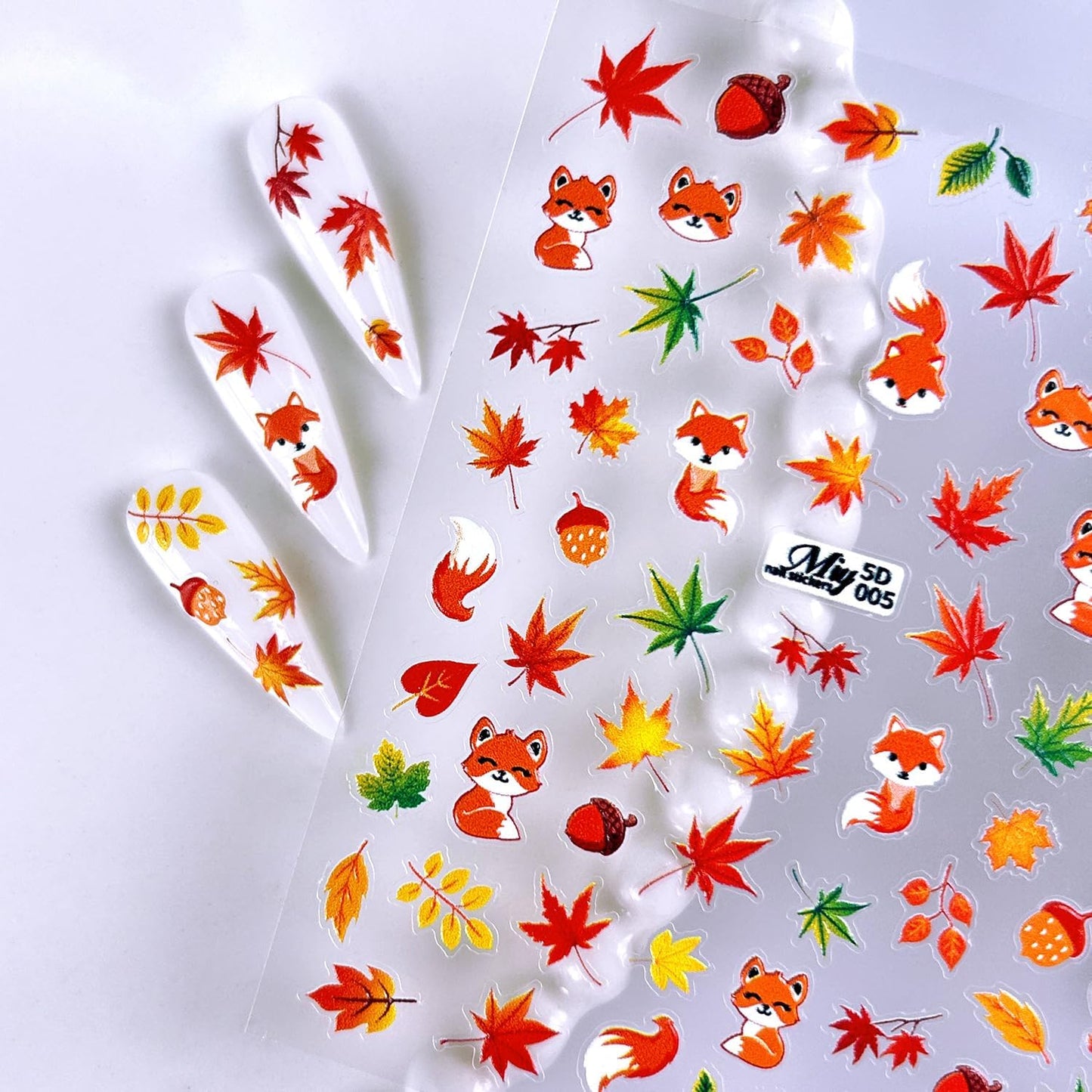 Fall Nail Art Stickers - 5D Miniature Sculpture Fall Pumpkin Nail Decals - 2PCS Manicure Maple Leaves Squirrel Mushroom Nail Art Supplies Autumn Acrylic Nail Art Decoration for Women-Velvo Beauty