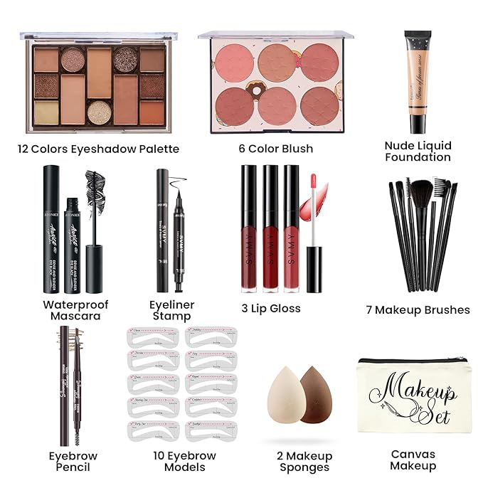 Makeup Kit for Girls Teens, Travel Makeup Kit, Facial Makeup Full Kit, Makeup Present Set for Beginners & Professionals, Cosmetic Bag Include Pigmented Blendable Eyeshadow Palette-Velvo Beauty
