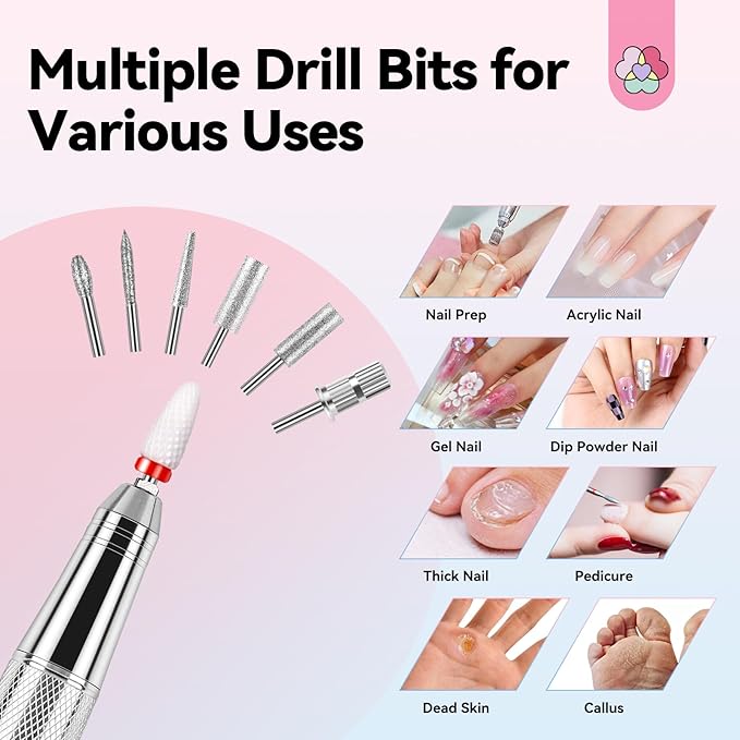 SAVILAND 45000RPM Electric Nail Drill Professional: Unique Coreless Nail File Last 15H Long Battery Life |Cordless Nail Drill for Quick Acrylic Nail Removal Ultra Quiet Salon Use Manicure Pedicure-Velvo Beauty
