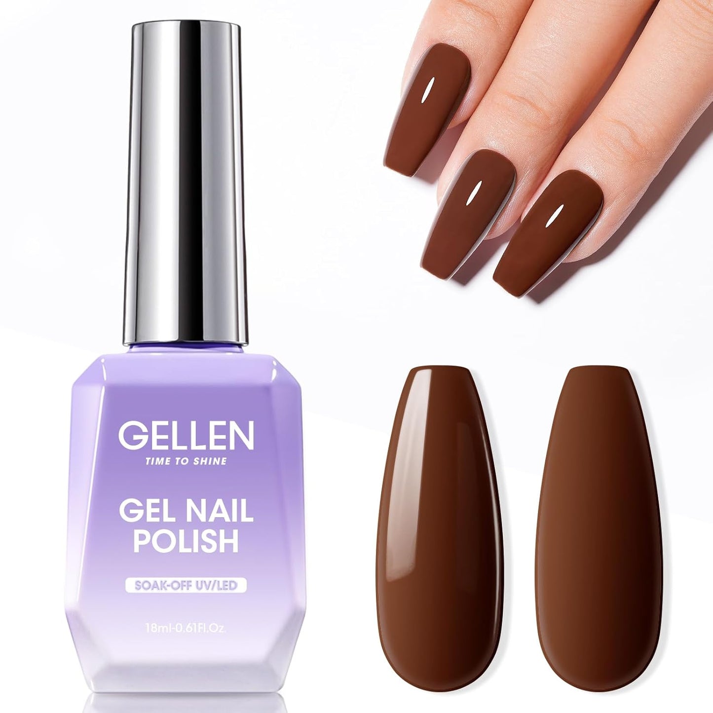 Gellen Brown Gel Nail Polish 18 ML Dark Brown Gel Polish Chocolate Coffee Nail Polish Gel Fall Winter Soak Off U V LED Nail Lamp Gel Polish for French Nails Home Salon DIY Manicure, 0.61 Fl Oz-Velvo Beauty