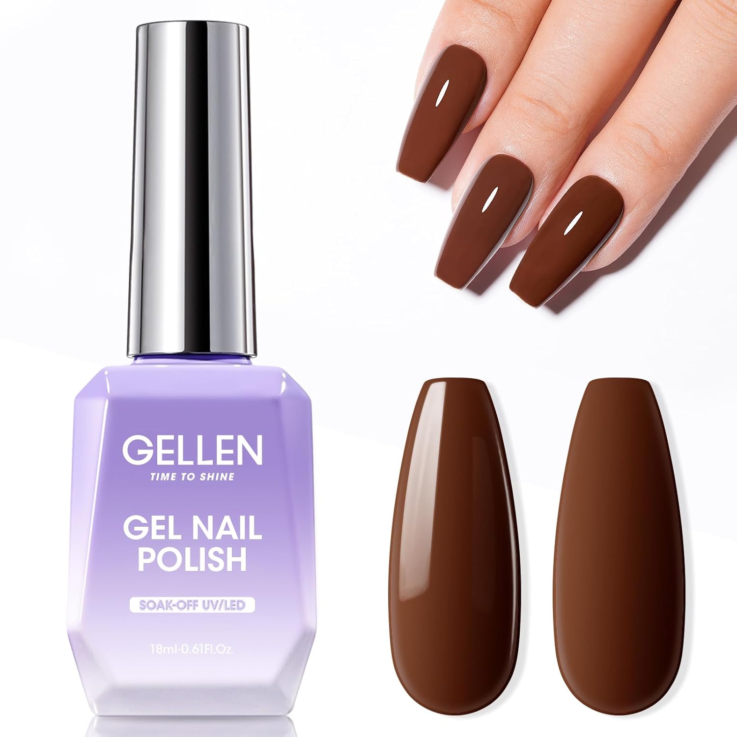 Gellen Brown Gel Nail Polish 18 ML Dark Brown Gel Polish Chocolate Coffee Nail Polish Gel Fall Winter Soak Off U V LED Nail Lamp Gel Polish for French Nails Home Salon DIY Manicure, 0.61 Fl Oz-Velvo Beauty