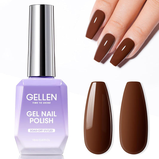 Gellen Brown Gel Nail Polish 18 ML Dark Brown Gel Polish Chocolate Coffee Nail Polish Gel Fall Winter Soak Off U V LED Nail Lamp Gel Polish for French Nails Home Salon DIY Manicure, 0.61 Fl Oz-Velvo Beauty