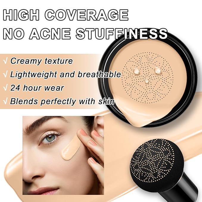 Mushroom Head Air Cushion BB Cream CC Cream Moisturizing Liquid Foundation, Concealer - Lasting Makeup Base for Even Skin Tone (#02 Natural)-Velvo Beauty