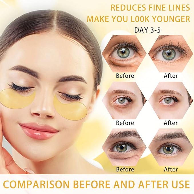 24K Gold Under Eye Patches Gel Eye Pad Hot Cold Eye Mask,Eye Masks Skincare for Removing Dark Circles and Puffiness,Reduce Wrinkles,Eye Bags and Fine Lines (68 Pcs-Velvo Beauty